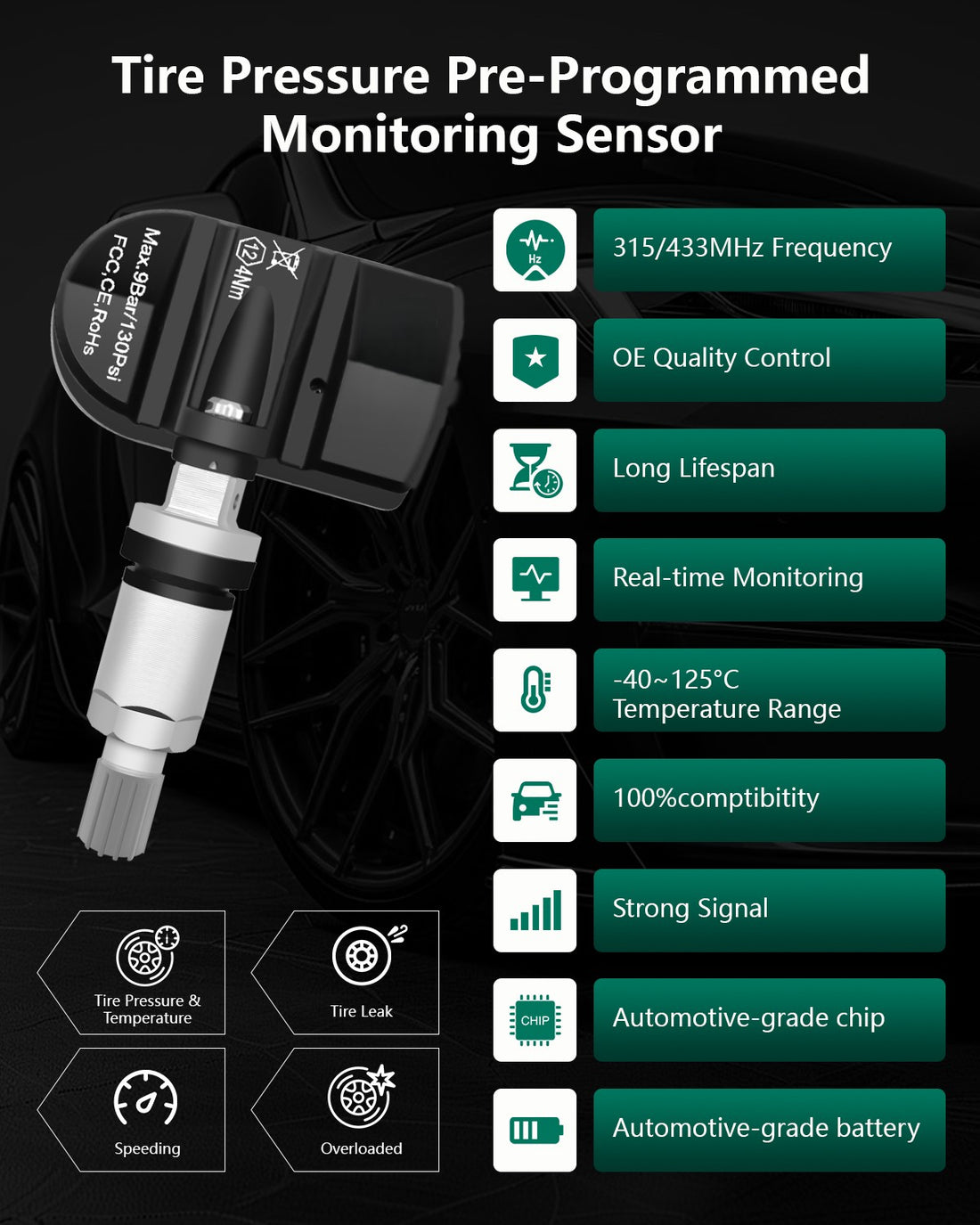 BYD-01  Tire Pressure Sensor Multi-Protocol TPMS Sensor 433MHz (4-Pieces)