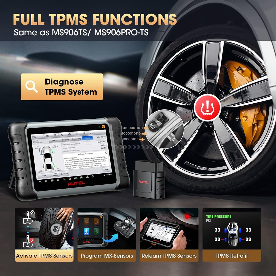 Autel MaxiPRO MP808S-TS TPMS & Ecu coding & Engine Diagnositc Scanner for Multibrands from 1996 to 2022