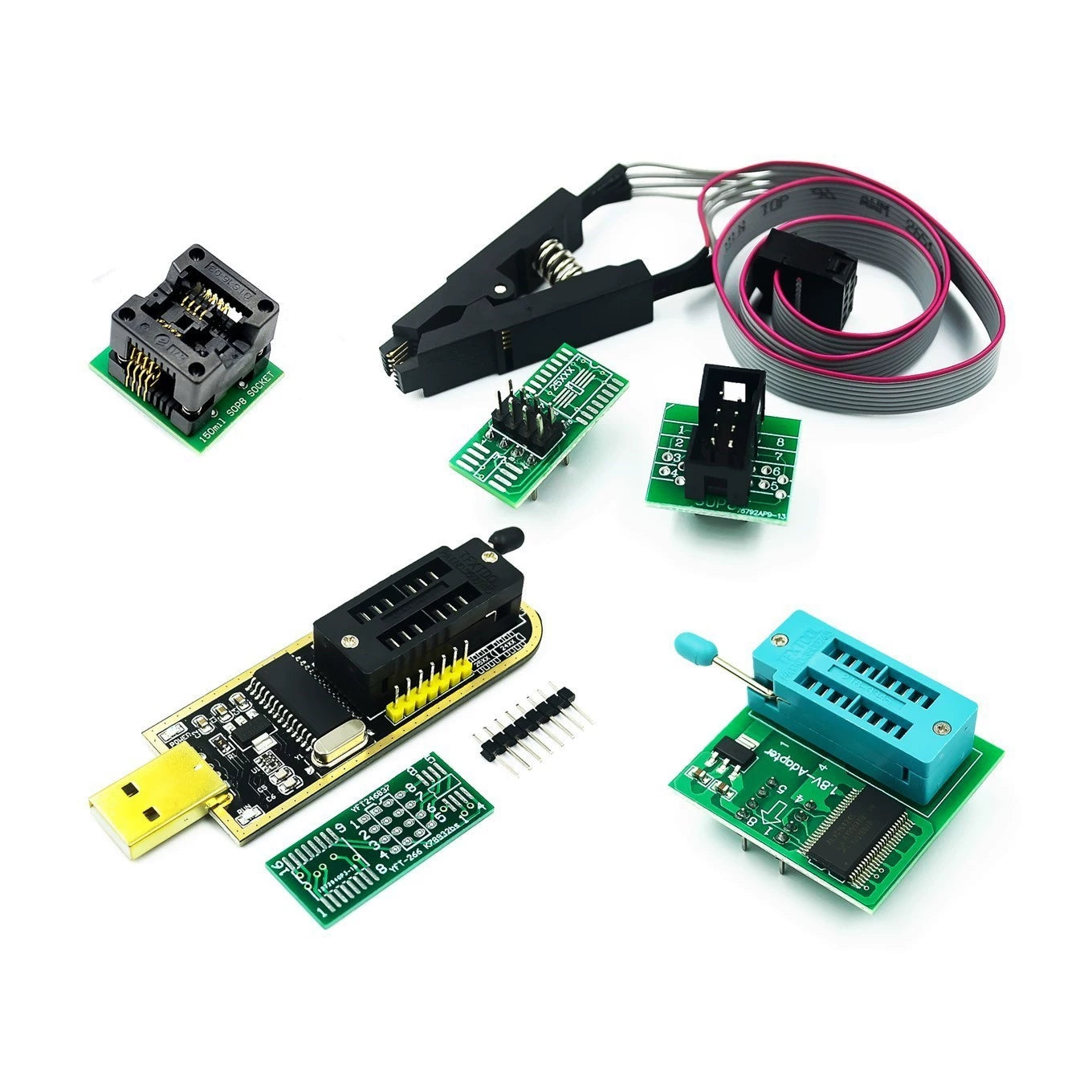 CH341B programmer + adapter socket + burner clip +1 burner socket