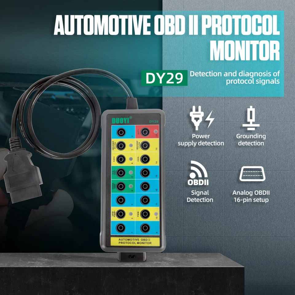 DUOYI DY29 Diagnostic Protocol Detector Tester OBD2 16Pin Breakout Box