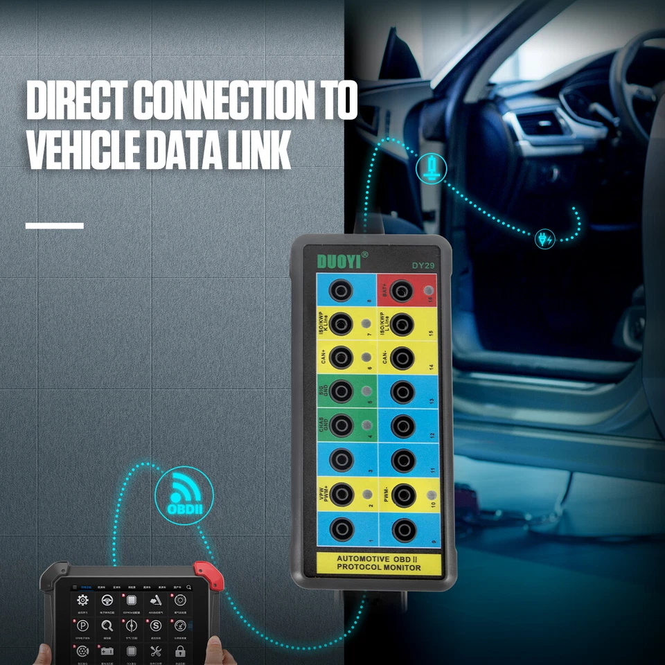 DUOYI DY29 Diagnostic Protocol Detector Tester OBD2 16Pin Breakout Box