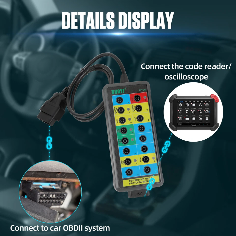 DUOYI DY29 Diagnostic Protocol Detector Tester OBD2 16Pin Breakout Box