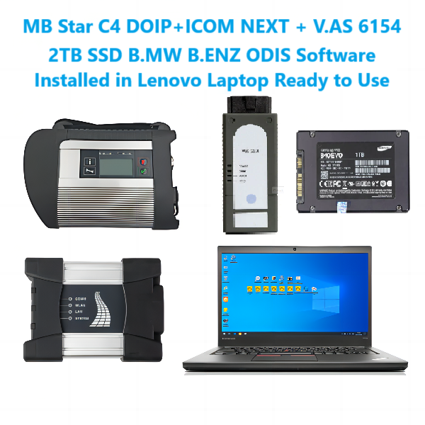 MB Star C4 doip+ICOM NEXT + V-AS 6154 With Lenovo Laptop I7 8G and 2TB HDD/SSD BM-W BENZ ODIS Software Complete
