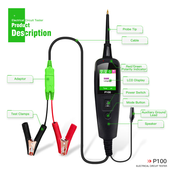 VXDAS P100 Circuit Tester Probe Kit-DC/AC Current Resistance Diodes Vehicle Voltage Signal Diagnostic Activating Components Tools