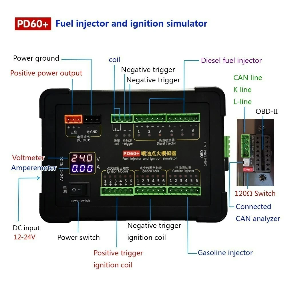 PD60+ Injector & Ignition Coil Simulator for Automotive Electrical Testing