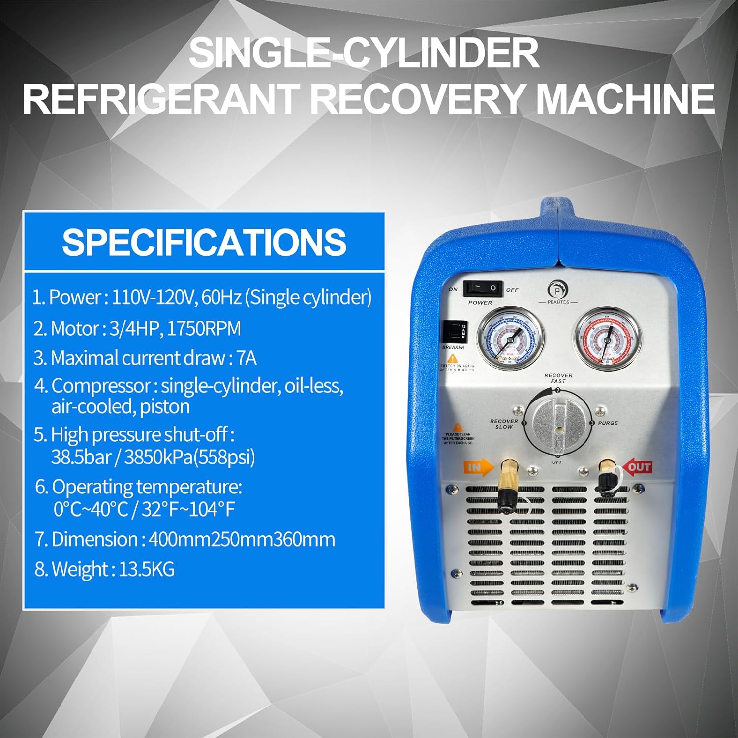 RR250 Portable AC Refrigerant Recovery Machine 3/4 HP 4 R410A HVAC