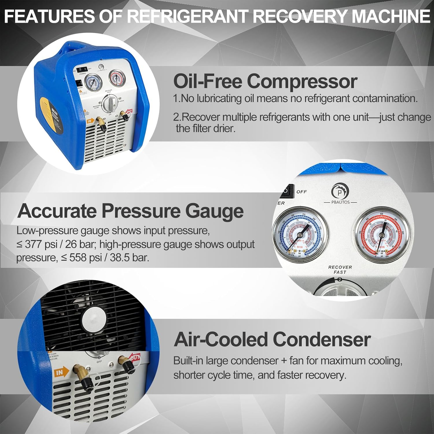 RR250 Portable AC Refrigerant Recovery Machine 3/4 HP 4 R410A HVAC
