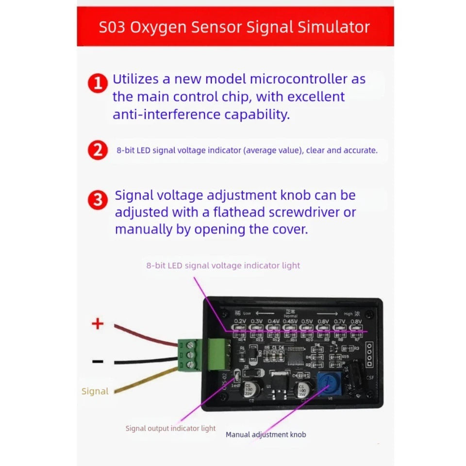 S03 4-Wire Oxygen Sensor Signal Simulator 0.2-0.8V Adjust Voltage for Auto OBD