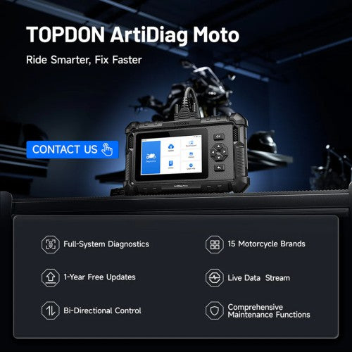 TOPDON Artidiag MOTO Motorcycle Diagnostic Tool Supports 15 Motorcycle Brands 1 year software upgrade