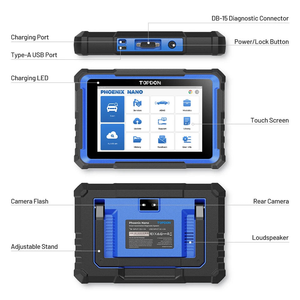 TOPDON Phoenix Nano Full Systems OE-Level Diagnostic Tool with ECU Coding 2 Years Update