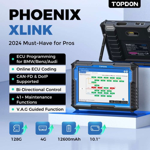 TOPDON Phoenix XLink Bi-Directional Diagnostic Tool Supports ECU Programming, ECU coding, 41 Services