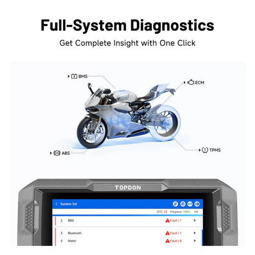 TOPDON Ultradiag MOTO Bluetooth Motorcycle Scan Tool For 80+ Brand Motorcycle 1 Year Free Update