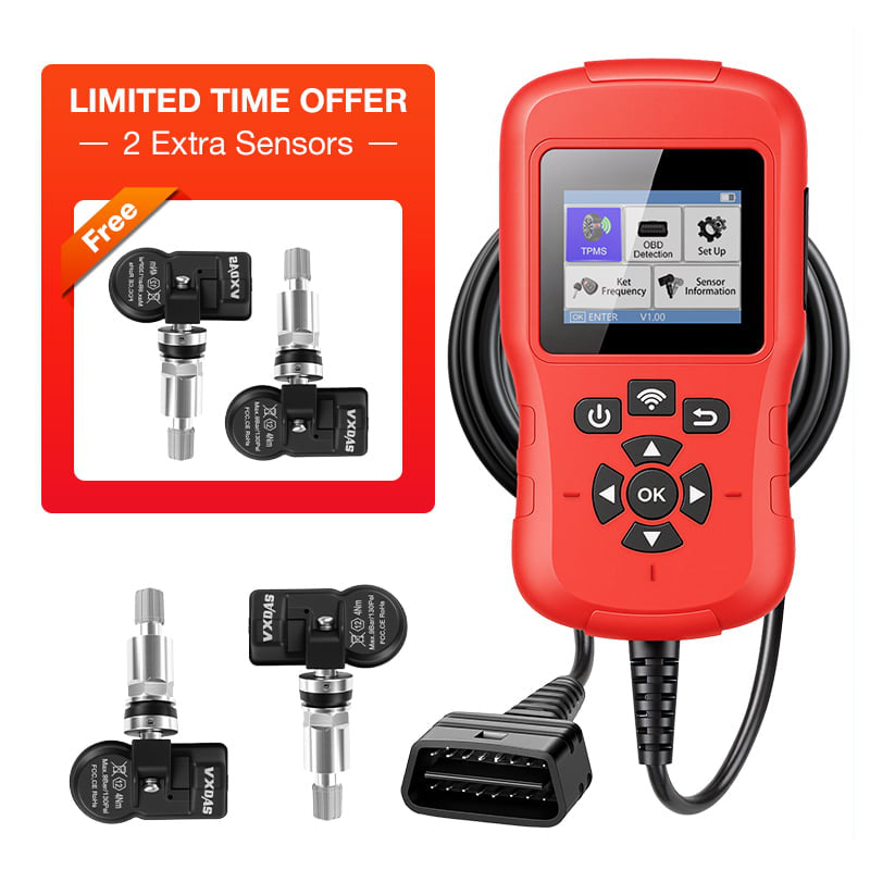 VXDAS TPMaster TPMS Programming Tool & OBD2 Scanner Bundle (Includes 4 Universal Sensors)