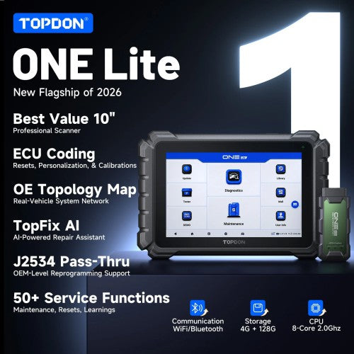 2026 TOPDON ONE Lite Bidirectional Diagnostic Scanner | CAN FD DoIP J2534 VCI, ECU Coding & 50+ Service Functions