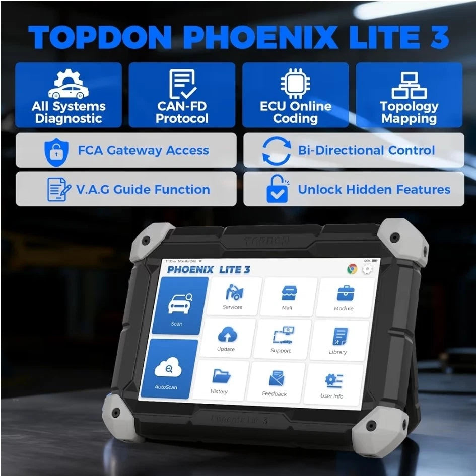TOPDON Phoenix Lite 3 Bi-Directional Scan Tool All System Diagnostics ECU Online & Offline 2 Year Upgrade coding
