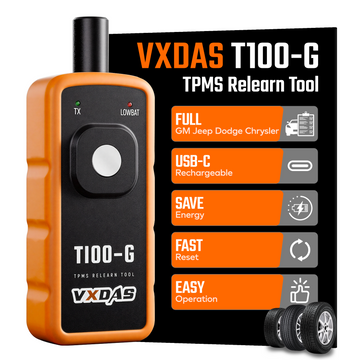VXDAS T100-G TPMS Relearn Tool for GM Jeep Dodge Chrysler USB-C Rechargeable 315/433MHz Tire Pressure Sensor Reset Activation Tool
