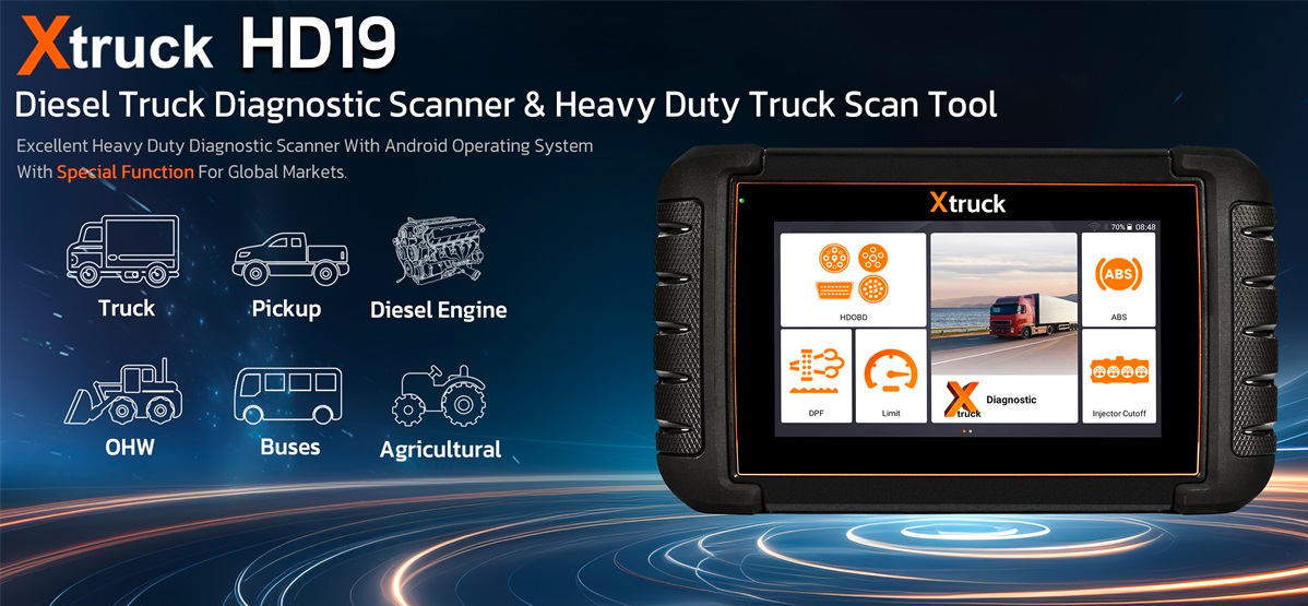 Xtruck HD19 Heavy Duty Diesel Truck Diagnostic Scanner - All-in-One Diagnostic Solution for Commercial Vehicles