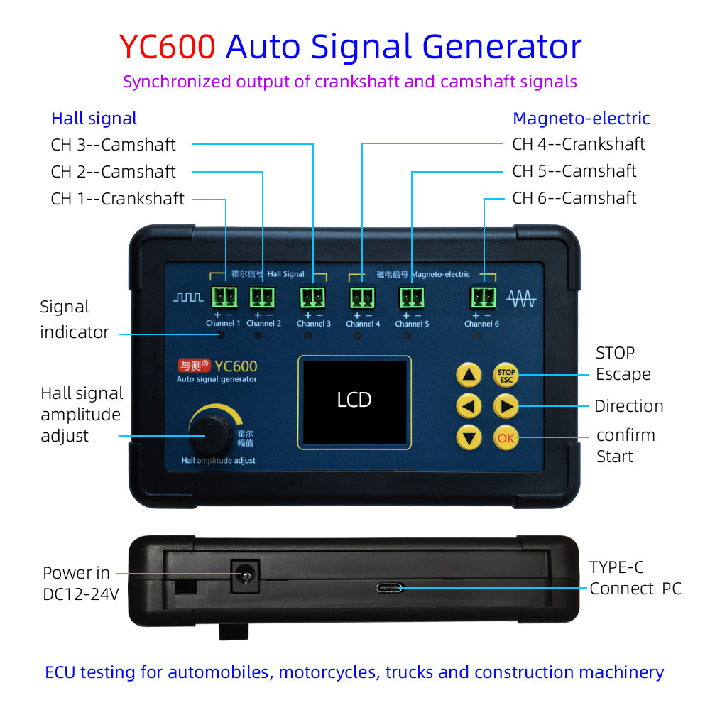 YC600 Automotive Signal Generator Crank Axle/Cam Shaft Sensor for Automobile/Motorcycle/Excavator ECU Test