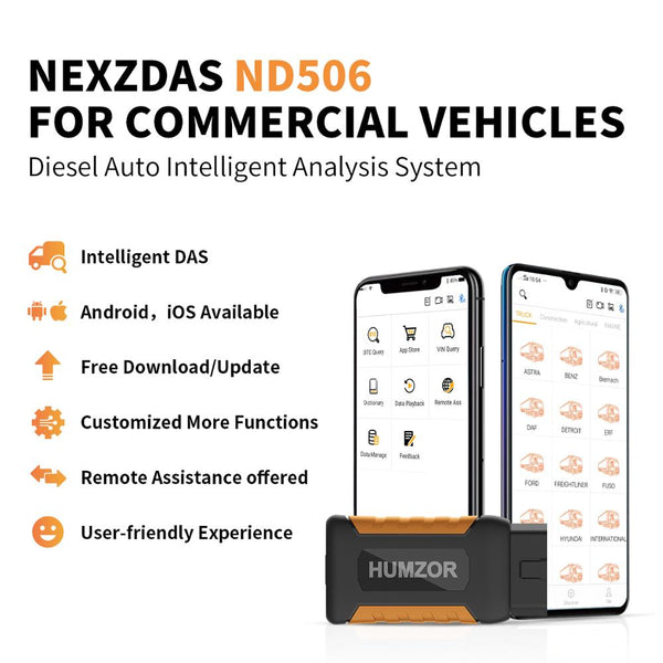 Humzor NexzDAS ND506 Full System Truck Diagnostic Tool for Commercial Vehicles Diesel Auto Intelligent Analysis System - VXDAS Official Store