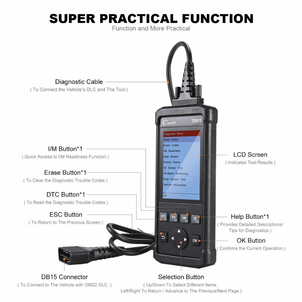Launch CReader 7001 Full OBD2 Scanner/Scan Tool with Oil Resets Servic