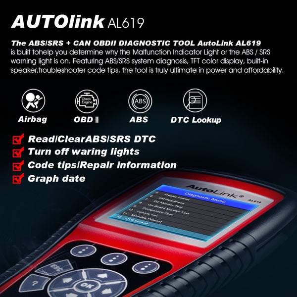 Autel AutoLink AL619 Engine, ABS, SRS  Auto Scanner Car Code Reader Automotive Tool Auto Code Reader - VXDAS Official Store
