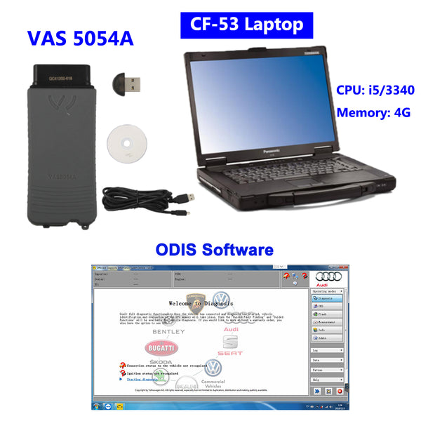 VAS 5054A Diagnostic Tool with Panasonic CF-53 Laptop Installed ODIS V5.2.6 320G HDD Full Set Ready to Use - VXDAS Official Store