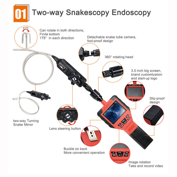 Portable Twoway Rotating Head Industrial Borescope with Waterproof In