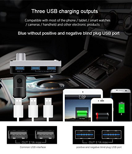VXDAS Bluetooth car charger BC11B Wireless Bluetooth FM Transmitter Car MP3 Player With Handsfree Calling and Three USB Charging Port - VXDAS Official Store