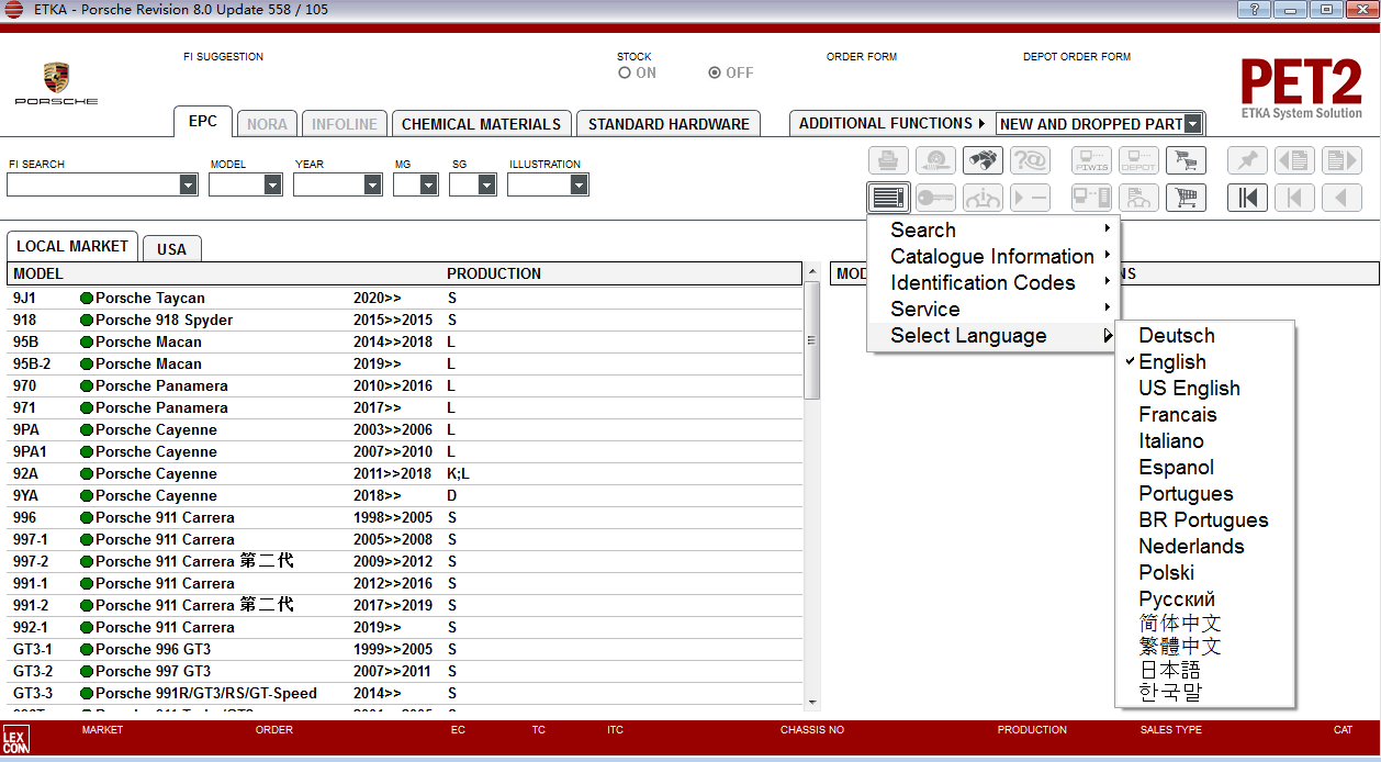 Spare Parts Catalog V8.0 For Porsche Parts Catalog V565 PET2 ETKA System Solution