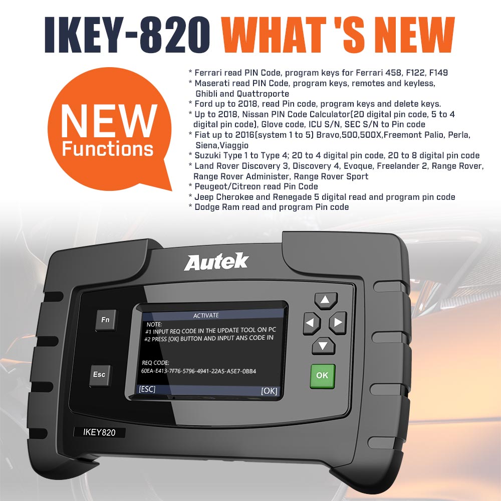 Original Autek IKey820 OBD2 Car Key Programmer Support All Key Lost No