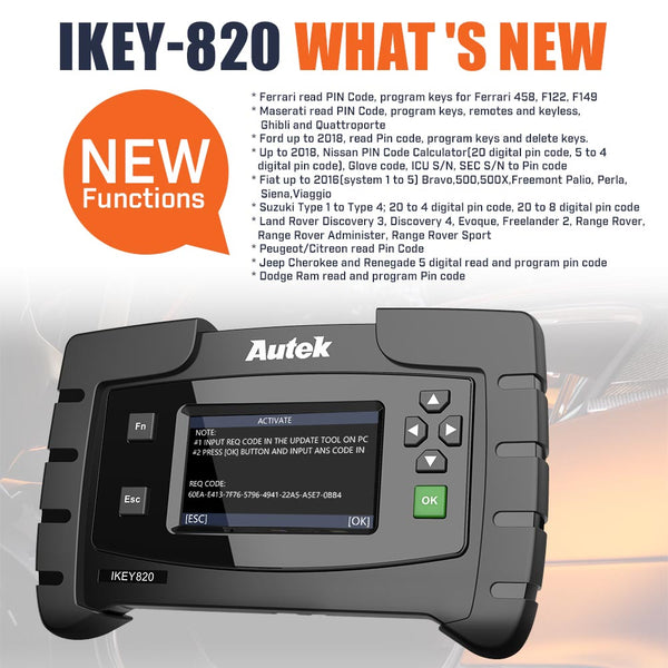 Original Autek IKey820 OBD2 Car Key Programmer Support All Key Lost No Token Limitation - VXDAS Official Store