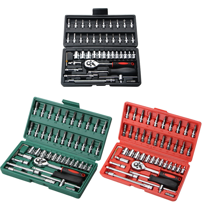 Auto Kit Wrench 46pcs Ratchet Wrench Set Auto Repair Kit 1/4'' Socket Wrench Box Spann