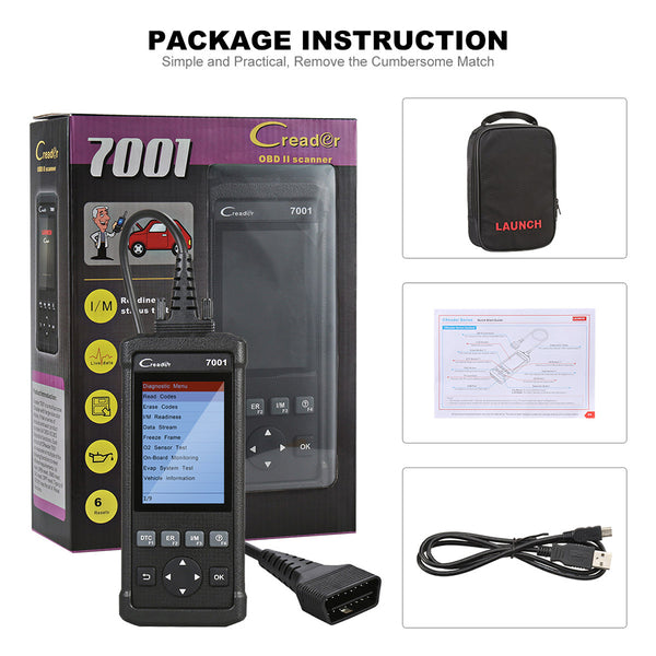 Launch CReader 7001 Full OBD2 Scanner/Scan Tool with Oil Resets Service for 61 cars - VXDAS Official Store