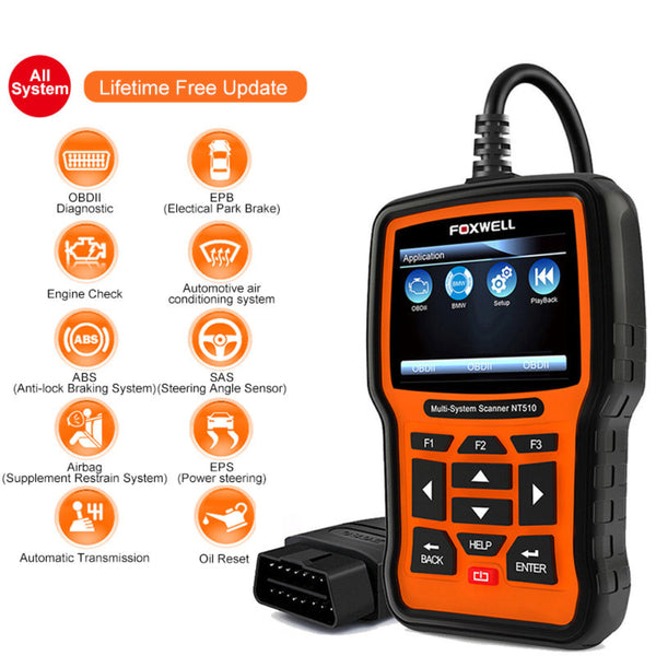 Foxwell NT510 Full System OBD2 Anto Diagnostic Scanner Tool for BMW ABS SRS Airbag SAS AT EPB DPF Reset Battery Registration  - VXDAS Official Store