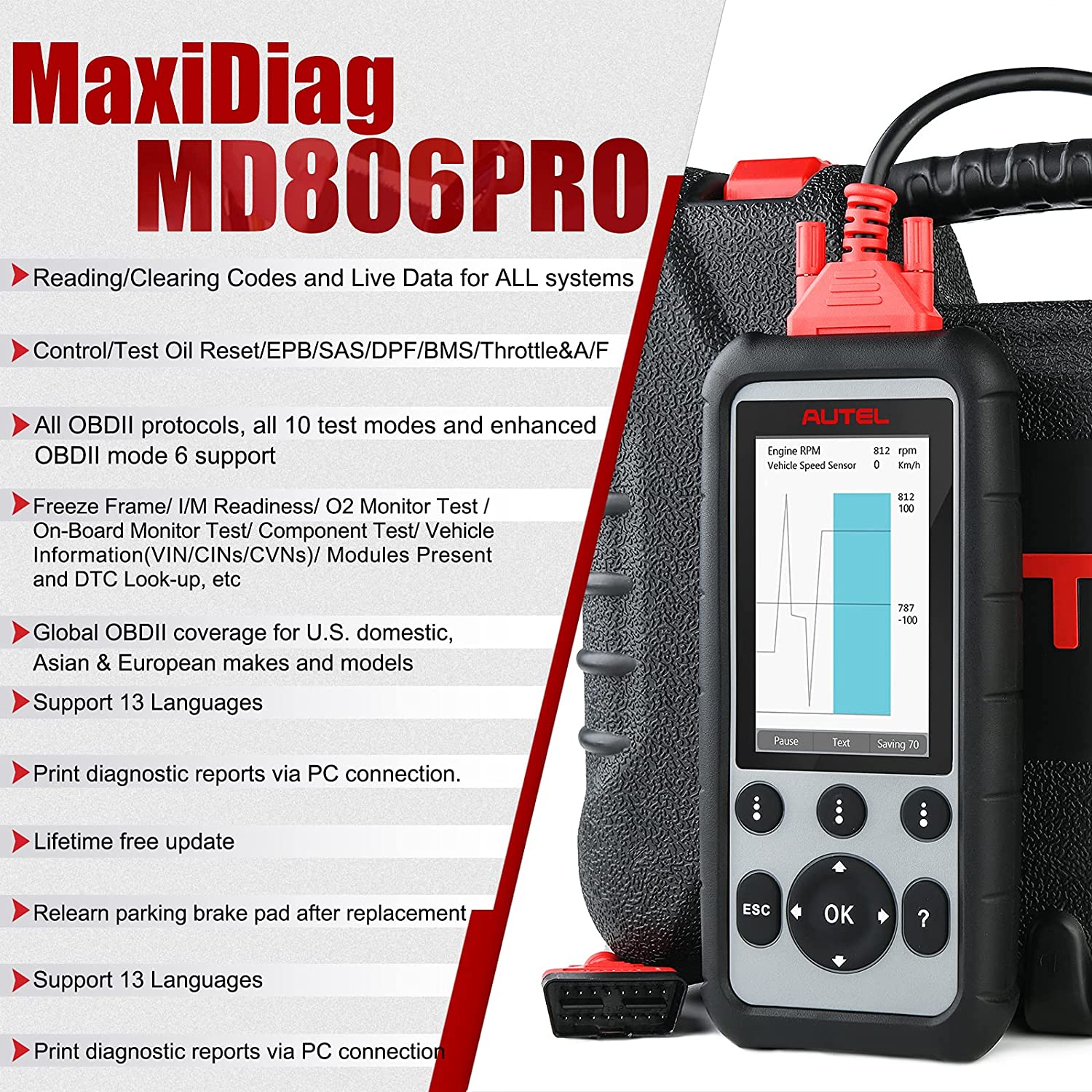 Autel MaxiDiag MD806 Pro Full System Diagnostic Tool OBD2 Scanner