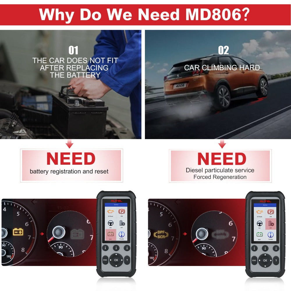 Autel MaxiDiag MD806 OBD2 Scanner Four System Car Diagnostic Tool with SRS/ ABS/ Engine/ Transmission Functions