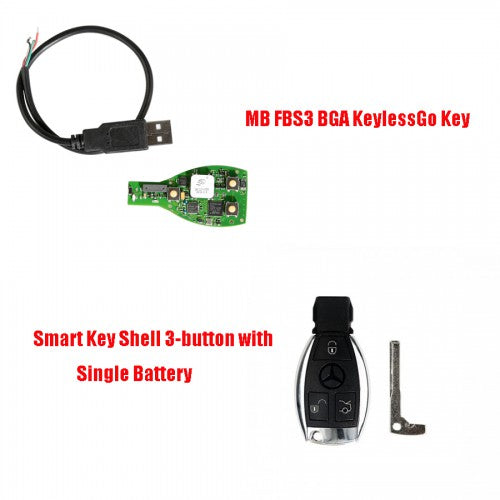 Benz Smart Key Shell 3-button with Single Battery+MB FBS3 BGA Keyless Go Key - VXDAS Official Store