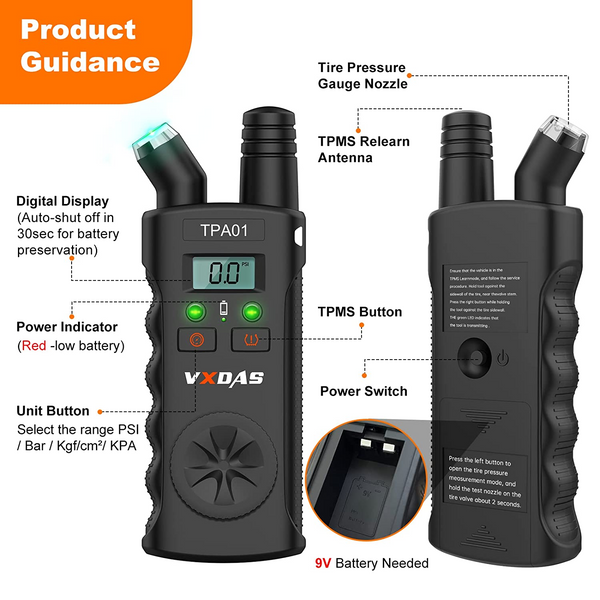 VXDAS TPMS Relearn Tool Plus Digital Tire Pressure Gauge 150 PSI,TPA01 2 in 1 TPMS Reset Sensor for G-M Buick/Chevy/Cadillac,Tire Monitor System Activation Tool 2022
