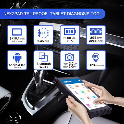 Humzor NexzPad With Bluetooth/WiFi Full System OBD2 8-inch Tablet Car Diagnostic Tool Key Programmer OBDII Car Repair Tool - VXDAS Official Store