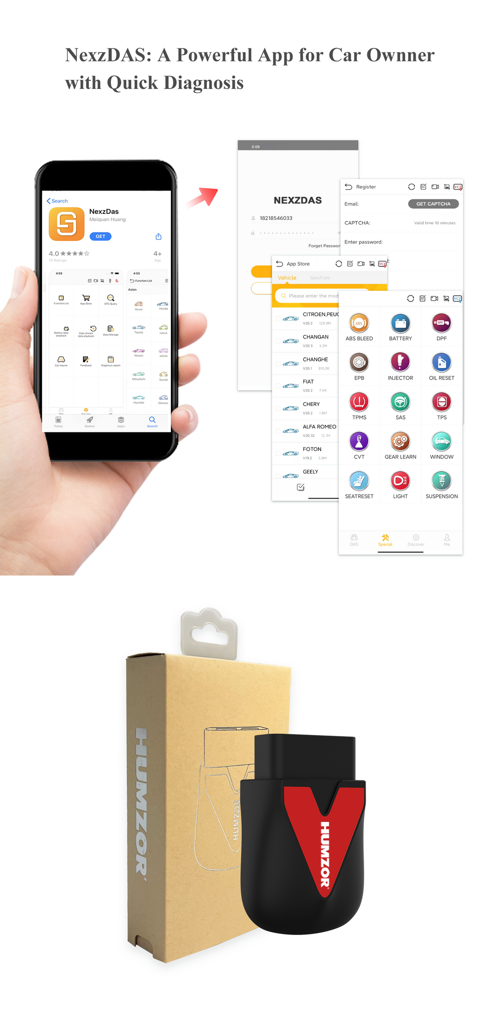 Humzor NEXZSCAN NL400 Full Version Immo Reset & Odometer Manager & Key Programming VS Thinkdiag AP200  10 pcs/ lot
