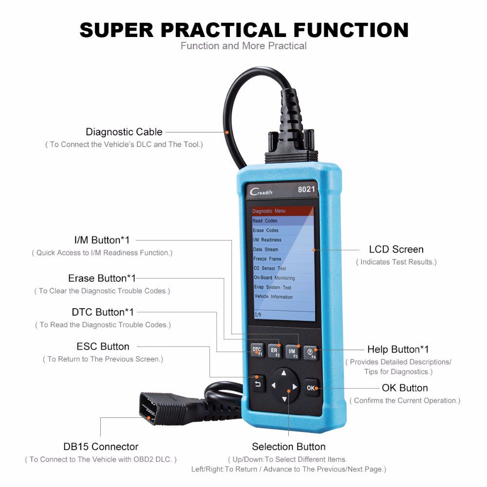 Launch CReader 8021 Full OBD2 Diagnostic Scanner With Battery Manageme