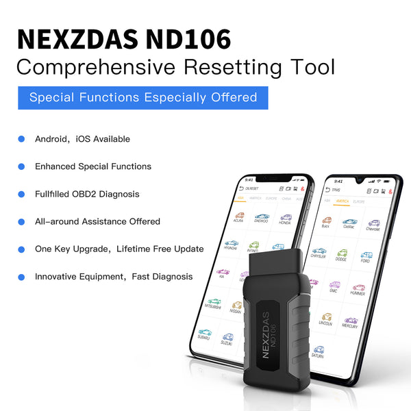 Humzor NexzDAS ND106 Bluetooth Special Function Car Resetting Tool With ABS, TPMS, Oil Reset, DPF... for Android & iOS - VXDAS Official Store