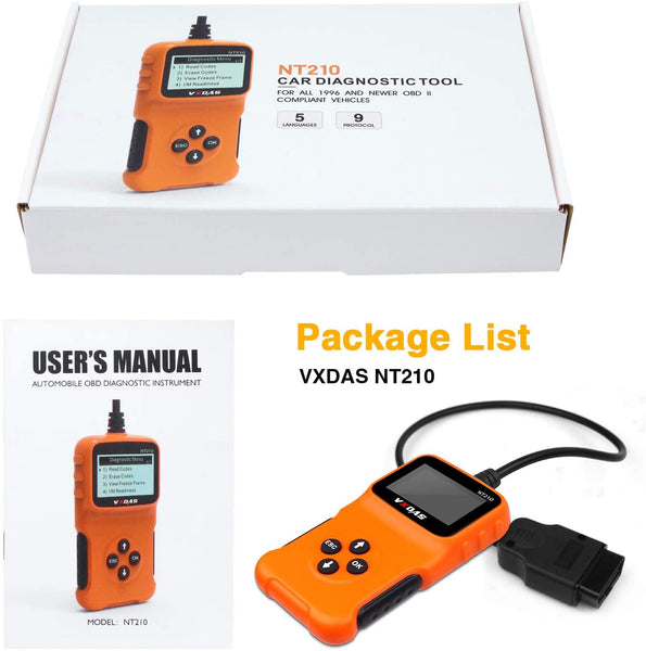 VXDAS NT210 OBD2 Scanner Car Diagnostic Scan Tool Check Engine Light Universal OBDII Code Reader, Smog Check of All CAN Fault Car After 1996