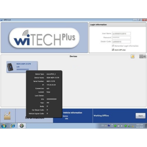 V17.04.27 wiTech MicroPod 2 for Chrysler Diagnosis Support Car Year to 2018
