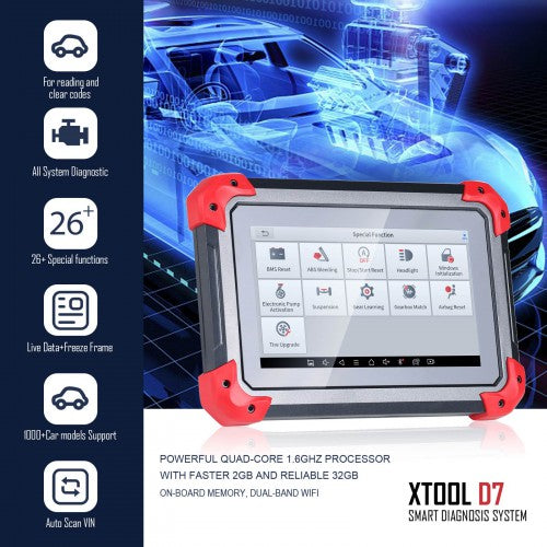 XTOOL D7 OBD2 Diagnostic Scan Tool with OE-Level Full Diagnosis, 26+ Services, IMMO/Key Programming, ABS Bleeding
