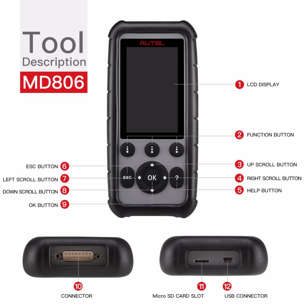 Autel MaxiDiag MD806 Pro Full System Diagnostic Tool OBD2 Scanner
