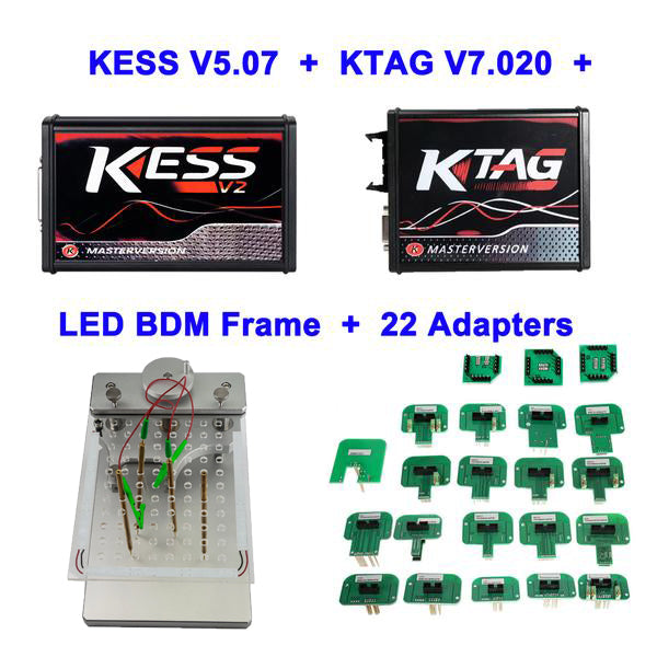 Full Set Online Master Kess V2.53 V5.017+KTAG 7.020+LED BDM Frame+22 Adapters ECU Programmer - VXDAS Official Store